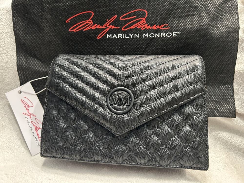 Marilyn Monroe MM Black Quilted Envelope Clutch Purse NWT w/ Dust Bag